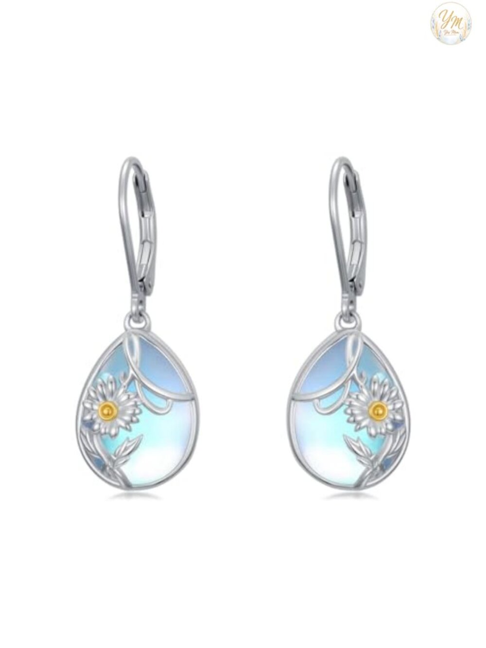 Moonstone Dangle Drop Earrings s925 Sterling Silver Leverback Filigree